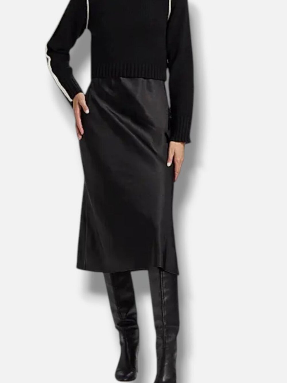 dh New York Women's Black Crewneck Combo Midi-Dress Size M
